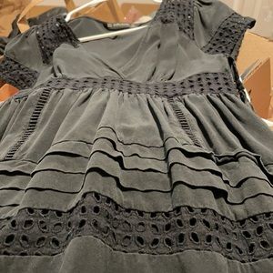 ZARA Basic ruffle black cut out high waist flare A cap sleeve floaty dress